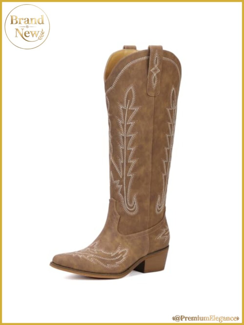 Knee High Cowgirl Boots, Western Synthetic Leather Boots with Side Zipper